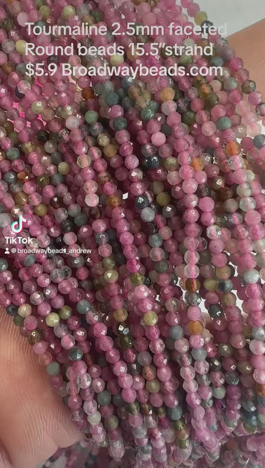 watermelon tourmaline 2.5mm faceted round beads 15.5"strand