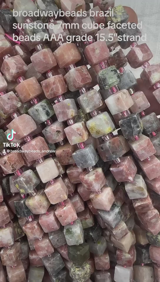 brazil sunstone 7mm cube faceted beads AAA grade 15.5"strand