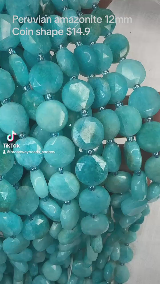 peruvian amazonite 12mm coin shape  faceted 15.5"strand