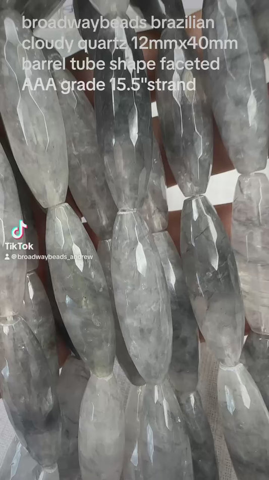 brazilian cloudy quartz 12mmx40mm barrel tube shape faceted AAA grade 15.5"strand
