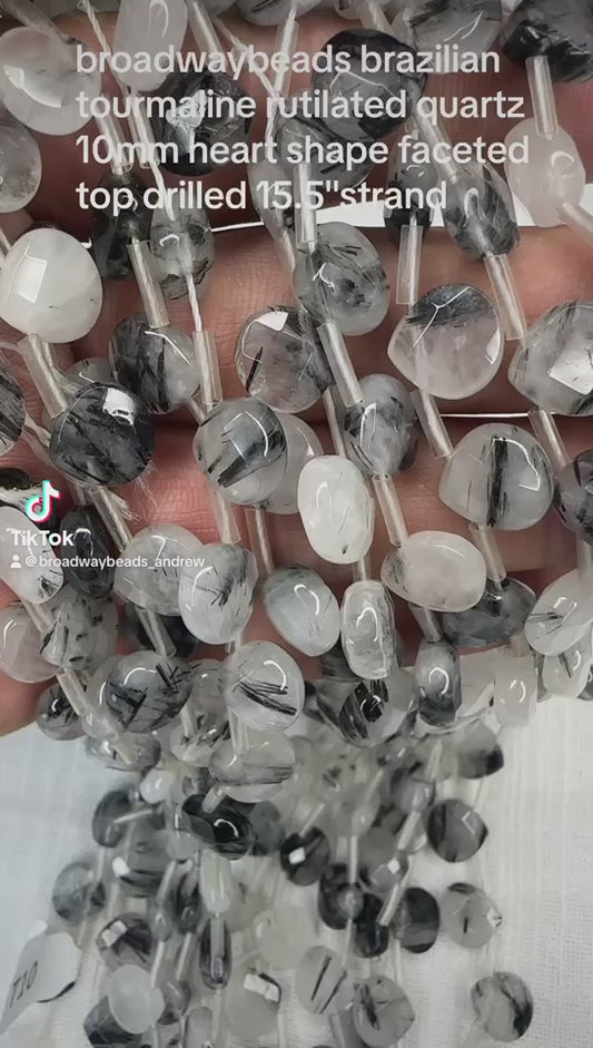 brazilian tourmaline rutilated quartz 10mm heart shape faceted top drilled 15.5"strand