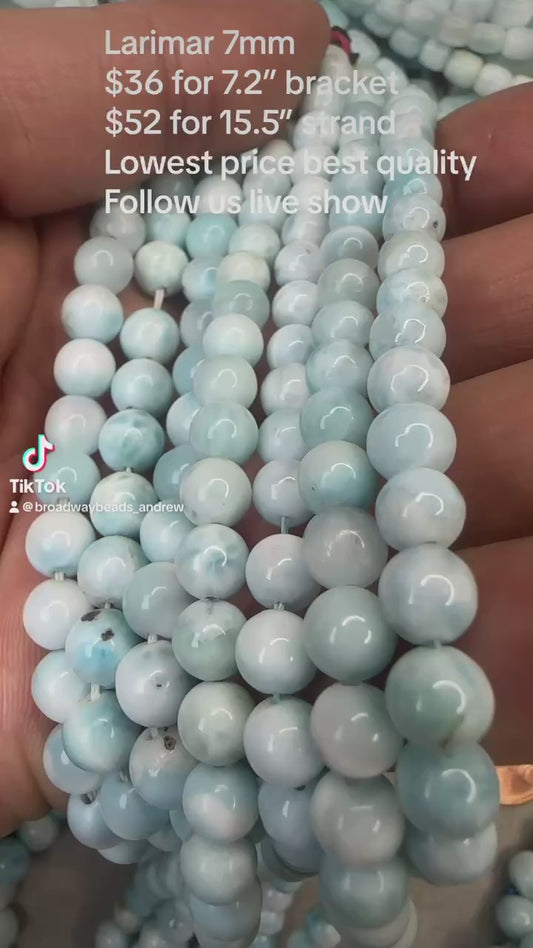 larimar 7mm round beads AA grade 15.5"strand