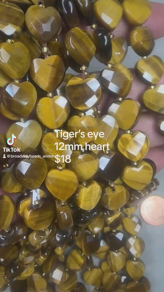 tiger's eye heart faceted 12mm 16"strand
