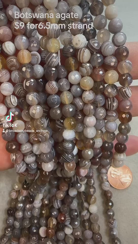 botswana agate round faceted 6.5mm 15.5" strand