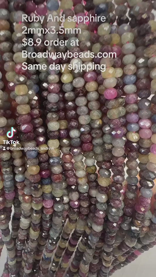 ruby and sapphire 2mmx3.5mm rondelle faceted beads 15.5"strand